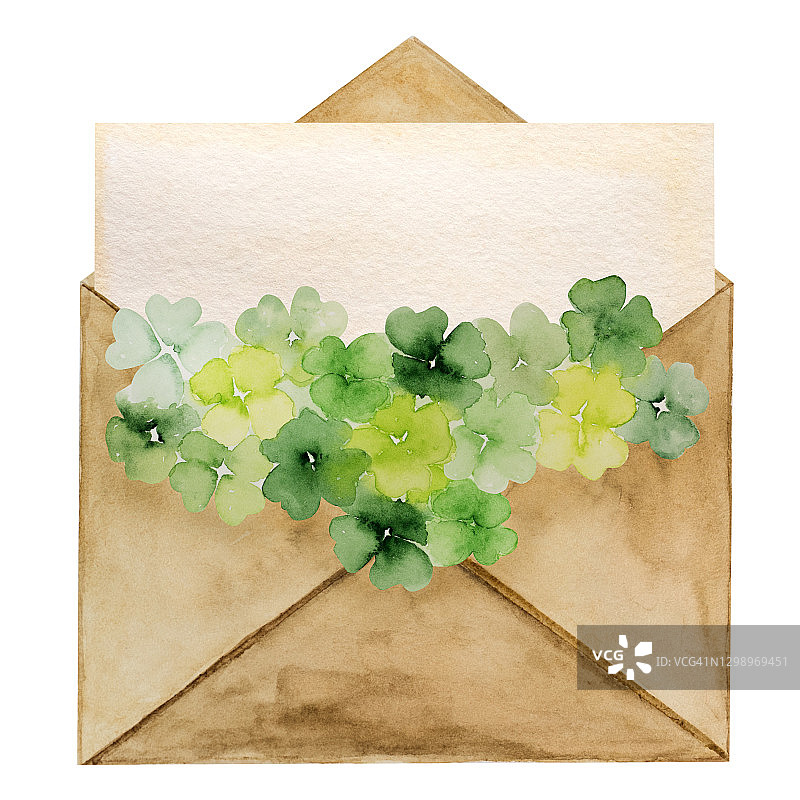 美丽的水彩画的邮政信封图片素材
