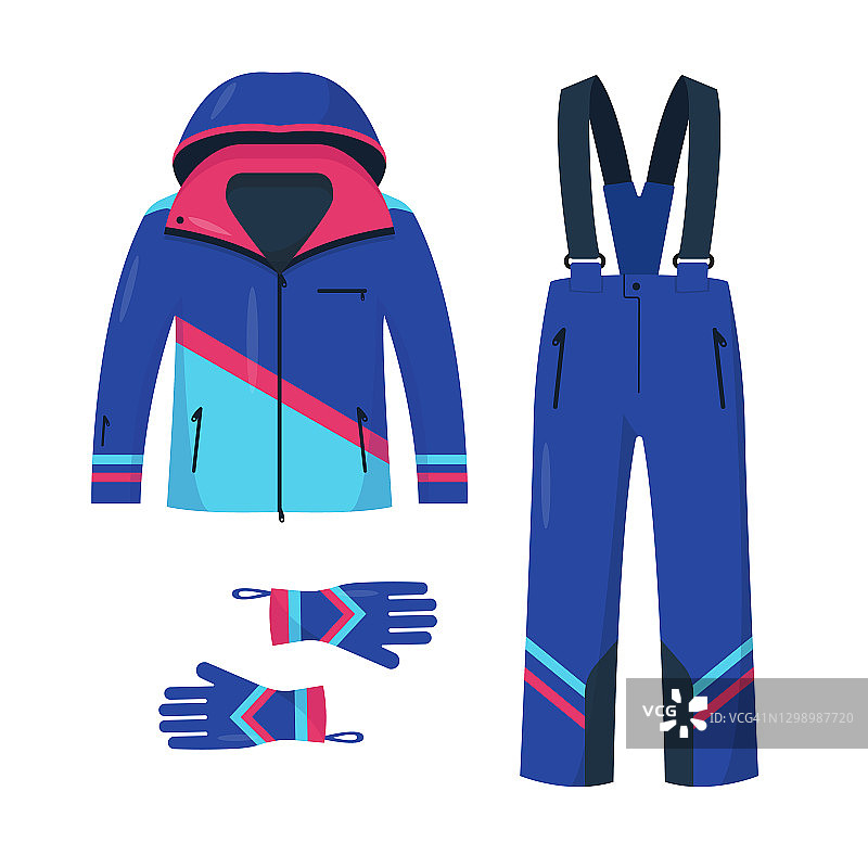 滑雪和单板滑雪用的衣服。图片素材