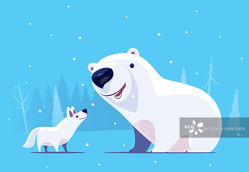 北极熊和北极狼相遇图片素材