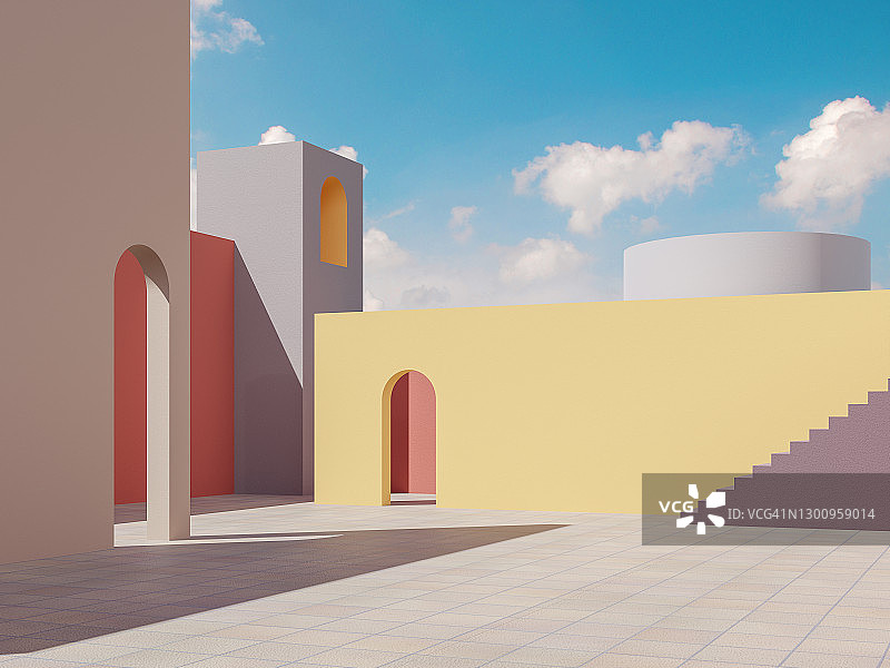 简约风格的彩色建筑外部3d渲染图片素材