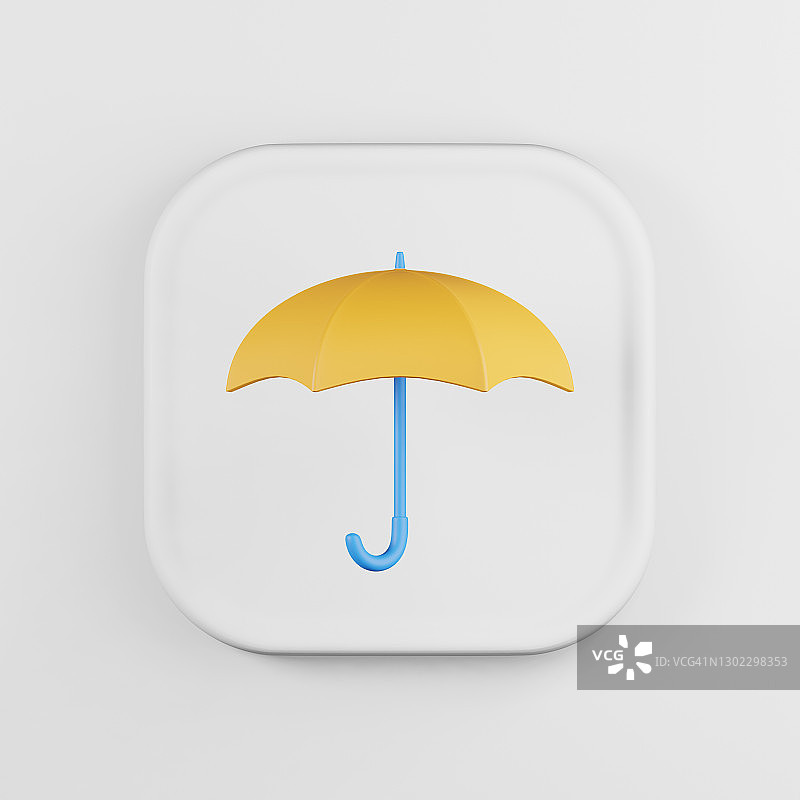 黄伞图标。3d渲染白色方形按键键，界面UI ux元素。图片素材