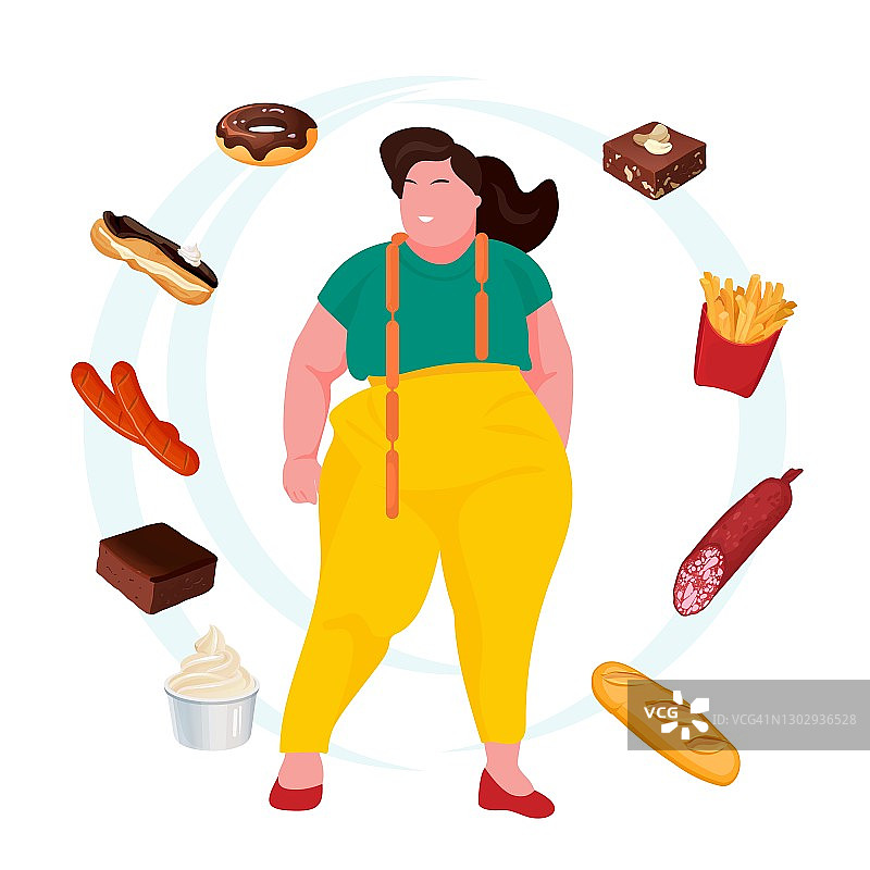 暴食的概念。肥胖和超重的人想要吃东西。向量图片素材