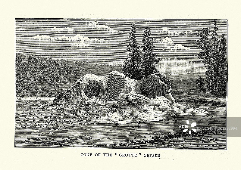 黄石公园石窟间歇泉的锥形，19世纪80年代图片素材