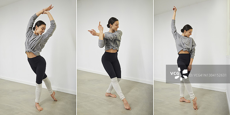 一个年轻女子在练习舞蹈瑜伽。图片素材