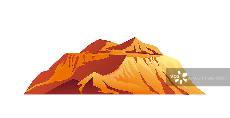 高山高原在沙漠孤立卡通图标。矢自然景观，峰峦山景。科罗拉多州的沙子和黄色或橙色的石崖，狂野的西部自然。洛矶山脉全景图片素材