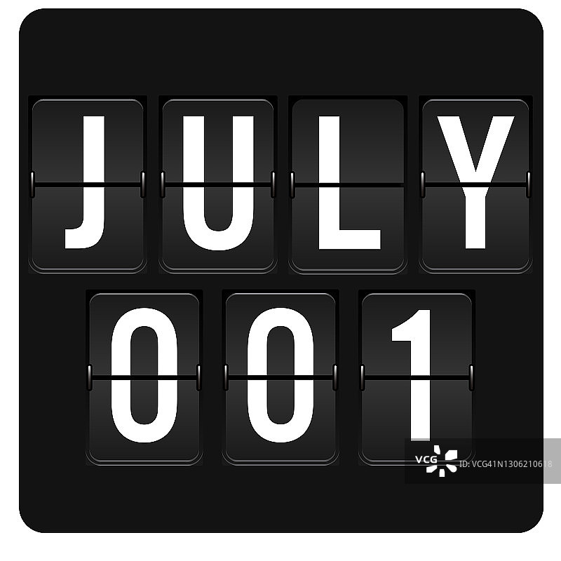 7月1日-每日日历和黑色翻转记分牌数字计时器与日期图片素材