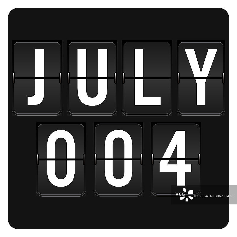 7月4日-每日日历和黑色翻转记分板数字计时器与日期图片素材