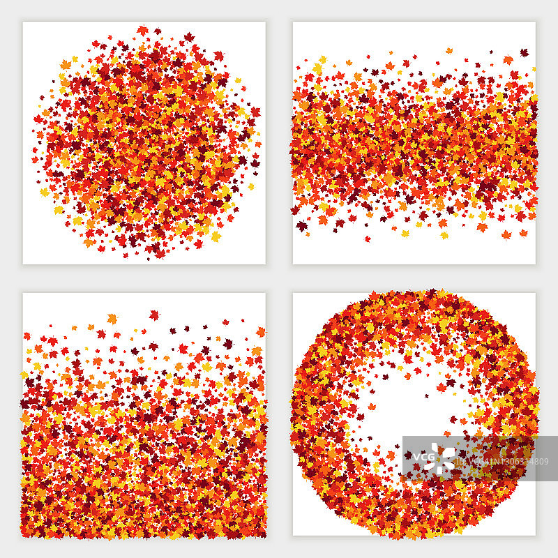 五彩纸屑矢量设置与枫叶秋天彩色横幅。图片素材