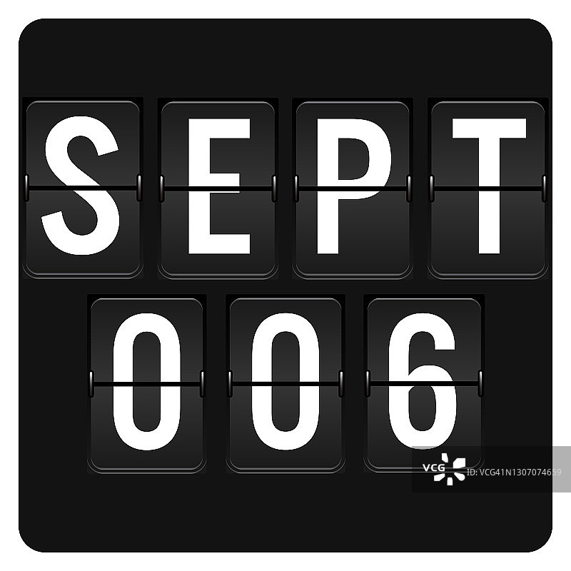 9月6日-每日日历和黑色翻转记分板数字计时器与日期图片素材