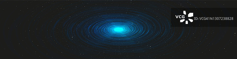 星系背景上的全景爆炸旋涡黑洞。行星和物理概念设计，矢量插图。图片素材