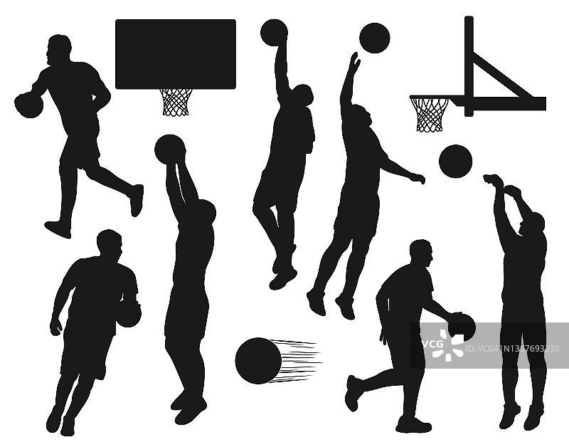 篮球运动员的黑色剪影图片素材