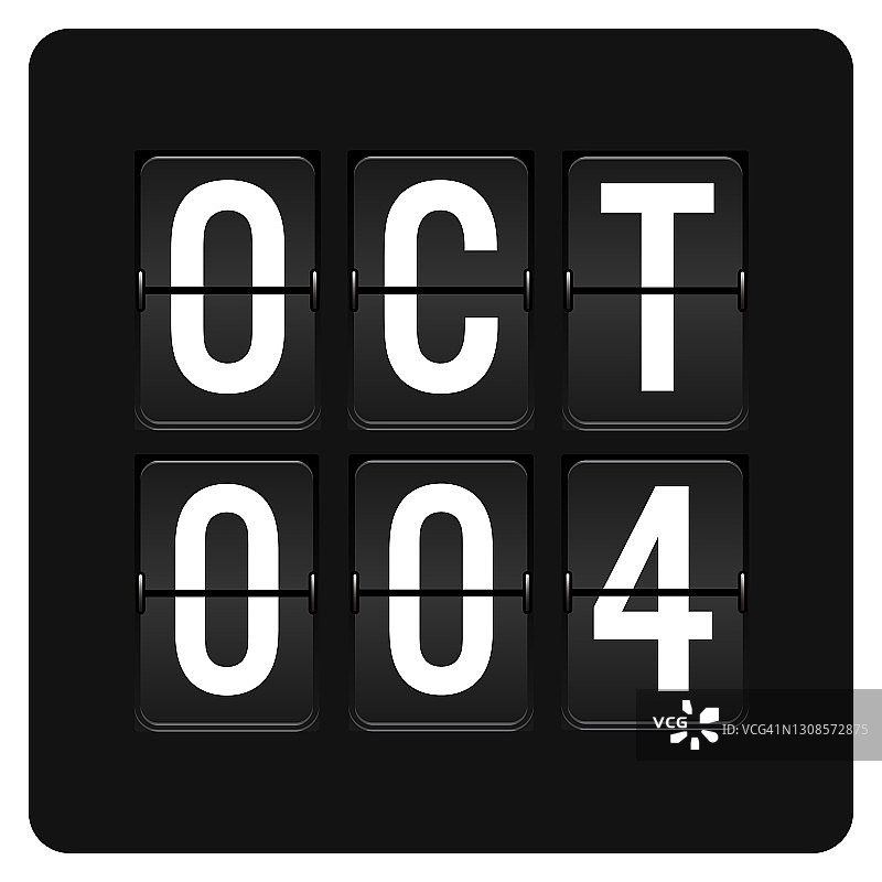 10月4日-每日日历和黑色翻转记分牌数字计时器与日期图片素材
