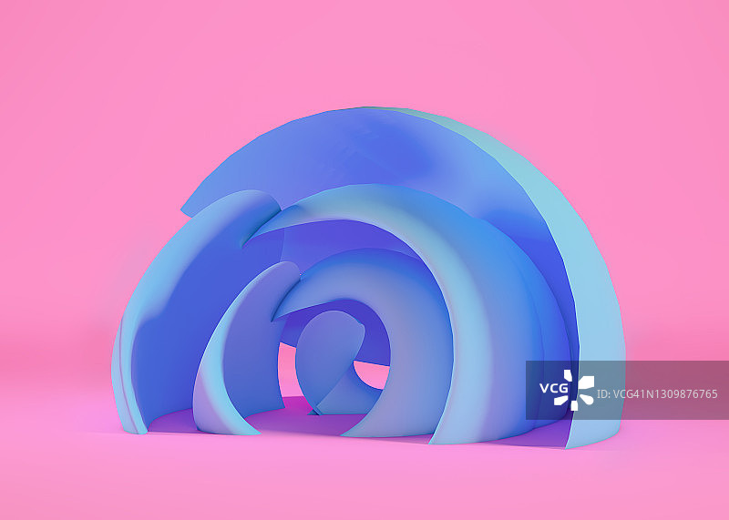 抽象弯曲蓝色扭曲形状3d渲染粉红色的背景图片素材