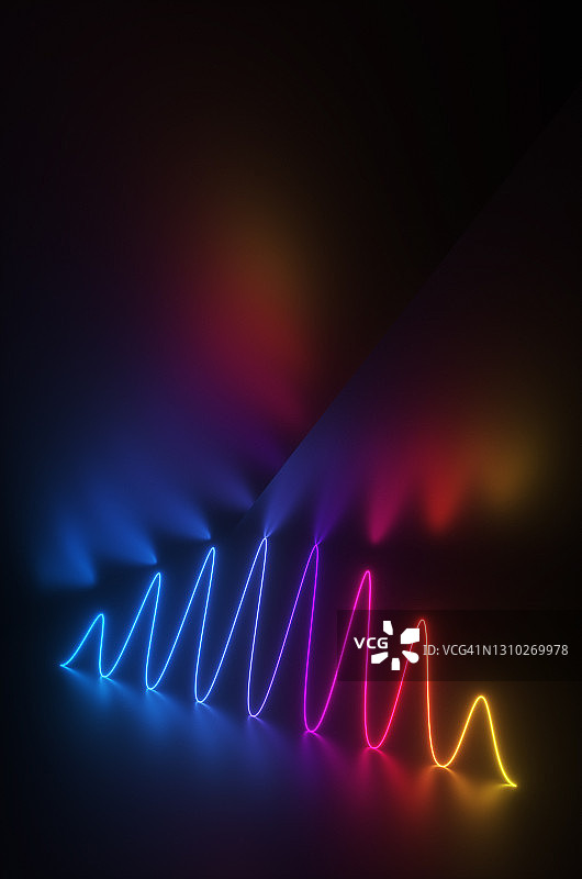 合成波风格的曲折图与霓虹灯紫外线反射在夜间房间的表面。3 d渲染图图片素材