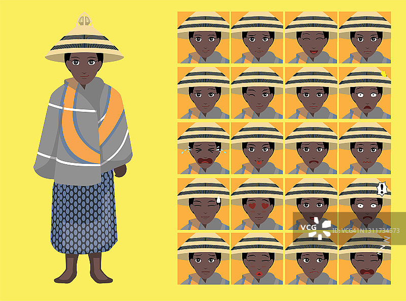漫画风格非洲部落索托妇女服装卡通人物情感图片素材