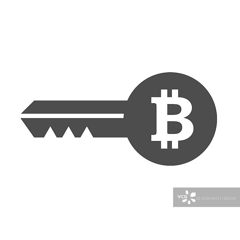 比特币关键轮廓矢量图标孤立在白色。比特币加密货币的关键图标为web，移动应用程序，UI设计和打印图片素材