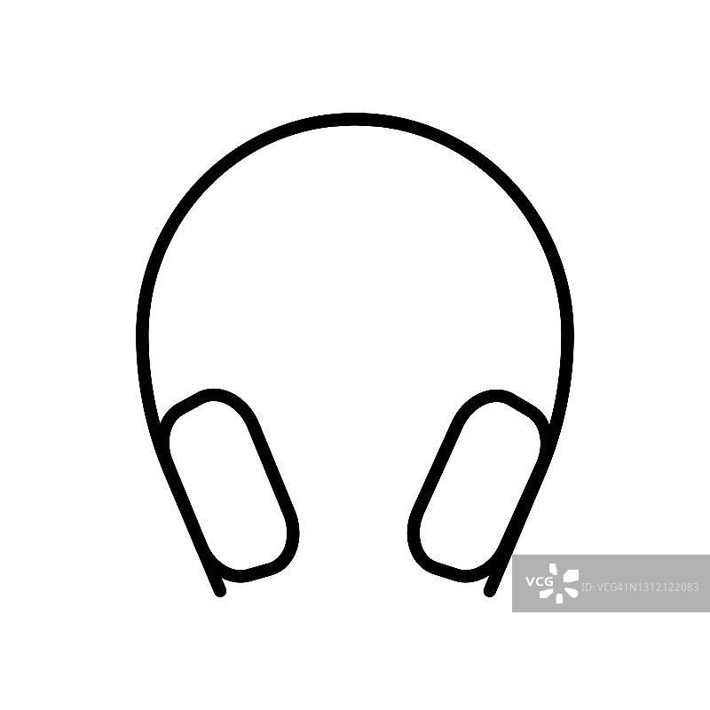 简约简约的耳机，耳机上细黑线的图标。新潮的平面风格孤立符号，用于:插图，轮廓，标志，手机，应用程序，会徽，设计，网页，网站，ui，用户体验。向量EPS 10图片素材