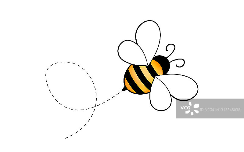 一套卡通蜜蜂吉祥物。一只小蜜蜂在虚线飞行。黄蜂集合。矢量字符。乱伦图标。模板设计的邀请，卡片。涂鸦风格图片素材