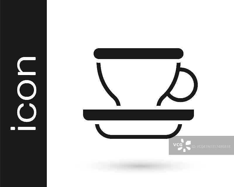 黑咖啡杯图标孤立在白色背景。茶杯。热喝咖啡。向量图片素材