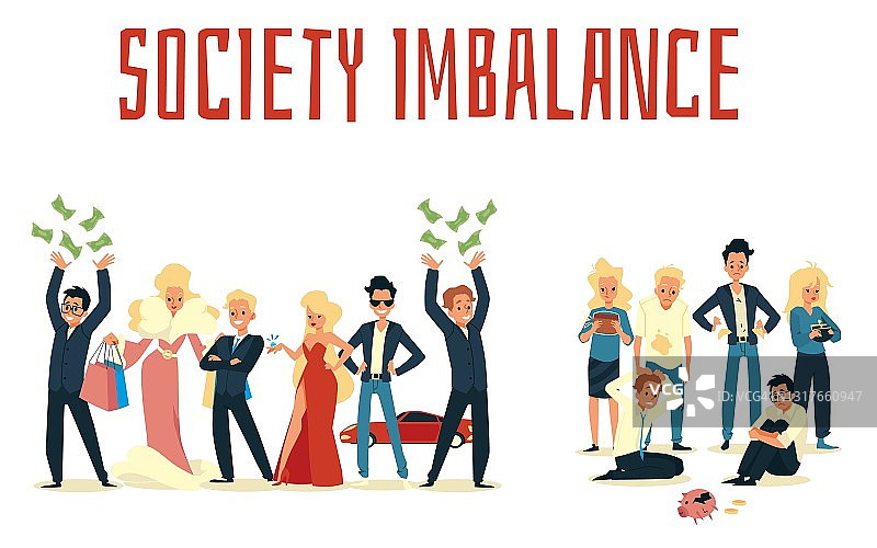 矢量海报有穷人和富人，社会观念失衡。图片素材