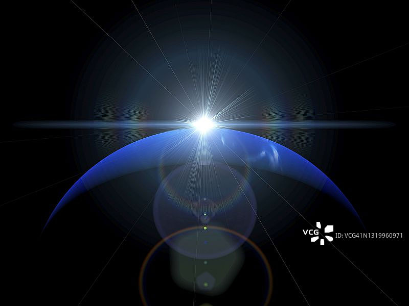 日出在气体巨海王星与强阴影概念图片素材