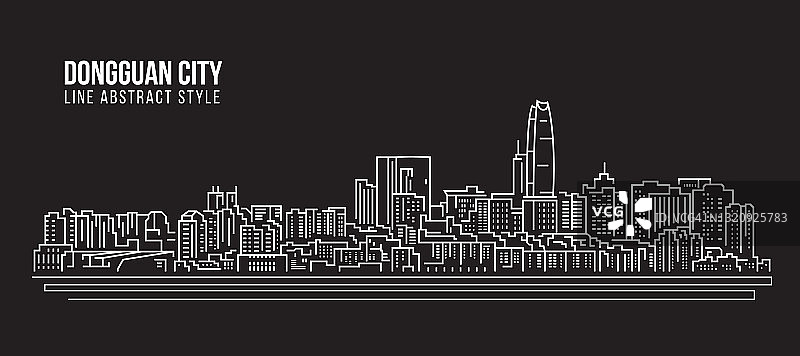 城市景观建筑线条艺术矢量插画设计-东莞市图片素材