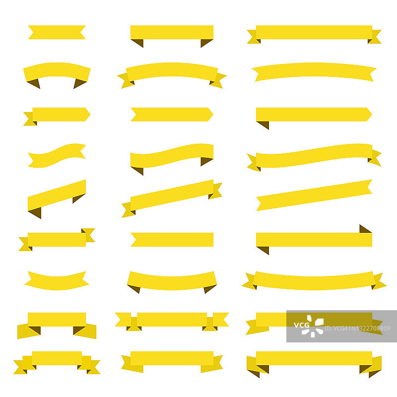一套黄色丝带，横幅-设计元素在白色的背景图片素材