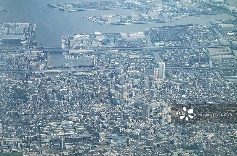 日本千叶船桥市的飞机鸟瞰图图片素材