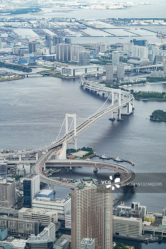 从飞机上俯瞰日本东京的彩虹桥图片素材