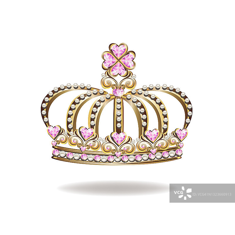 公主王冠或皇冠与珍珠和粉红色的宝石图片素材