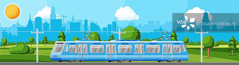 现代有轨电车客运电车城市景观。图片素材
