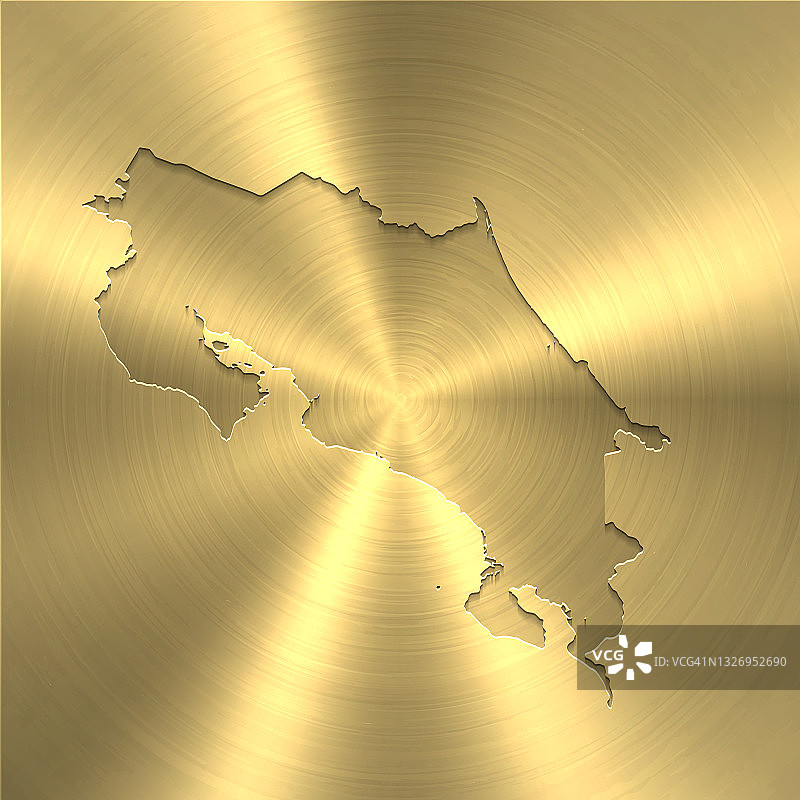 哥斯达黎加地图上的黄金背景-圆形拉丝金属纹理图片素材