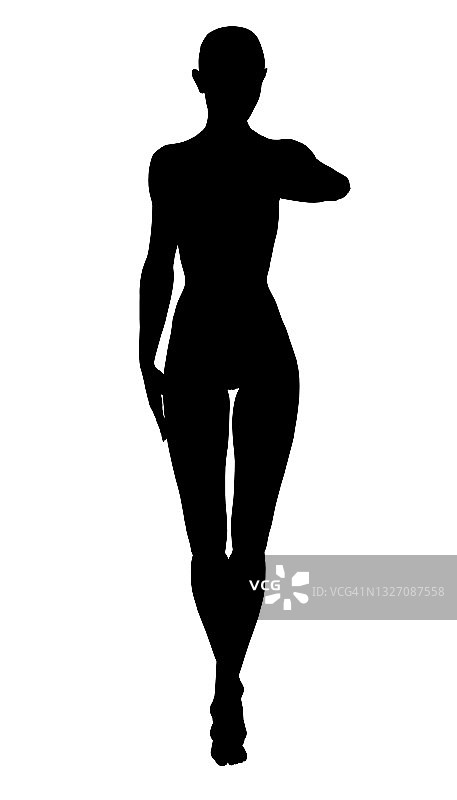 一个女孩的剪影站在一个性感的姿势孤立在白色的背景。矢量图图片素材