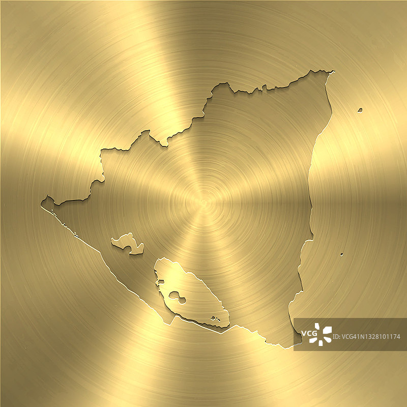 尼加拉瓜地图上的黄金背景-圆形拉丝金属纹理图片素材