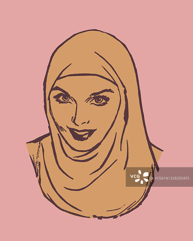 穆斯林妇女戴着头巾的插图图片素材