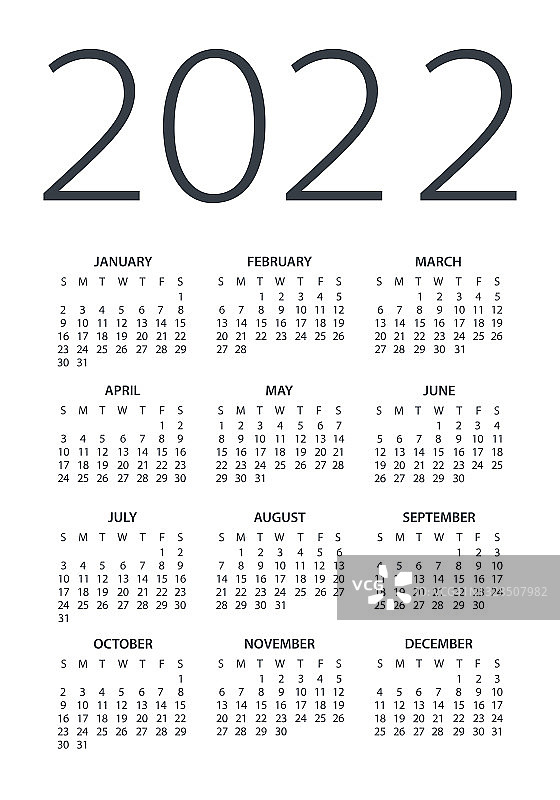 日历2022 -矢量插图。一周从周日开始图片素材