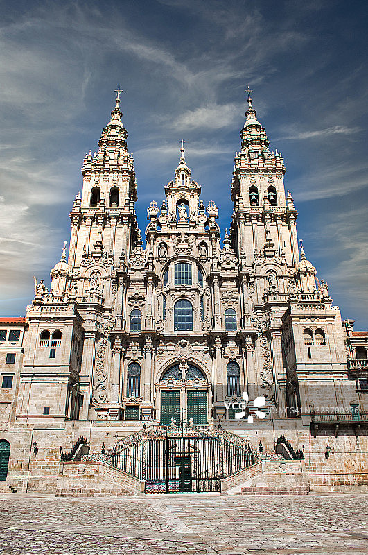美丽的主façade圣地亚哥德孔波斯特拉哥特式和巴洛克大教堂，西班牙图片素材