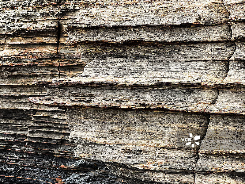 层状侵蚀石，岩石海岸，近距离图片素材