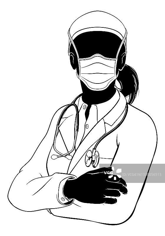 女医生个人防护口罩剪影图片素材