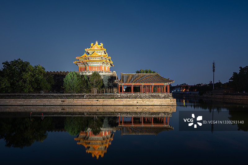 中国北京紫禁城角楼的夜晚图片素材
