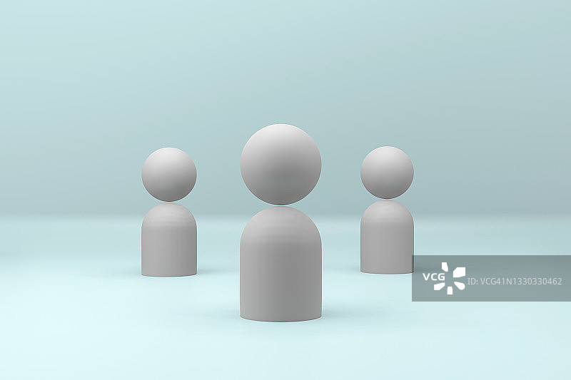 一组灰色的人物与箭头象征社会距离，在一个柔和的蓝色背景3d渲染插图图片素材