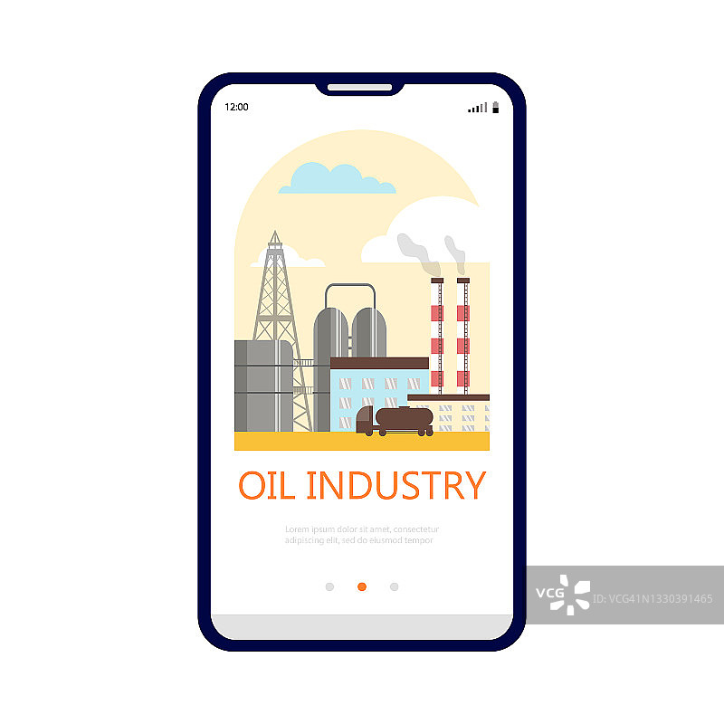 向量手机屏幕上有石化炼油厂。图片素材