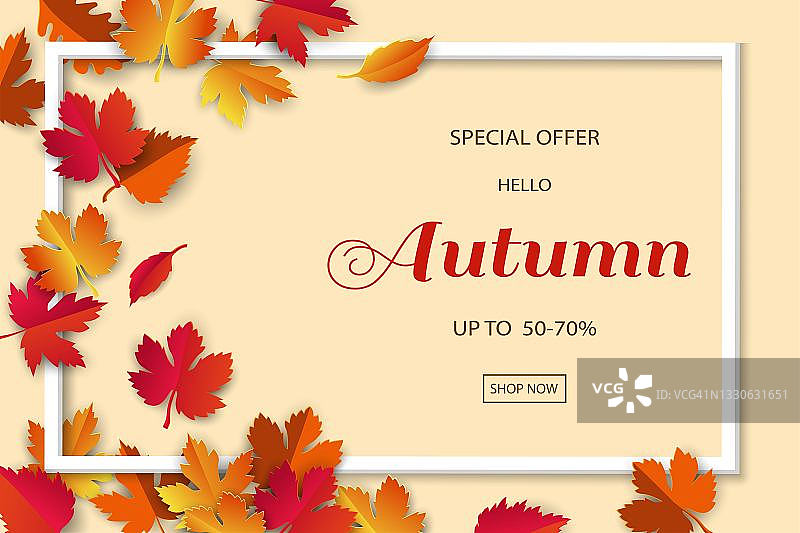 秋天或秋天销售背景与彩色的叶子购物促销，海报，传单或网页横幅图片素材