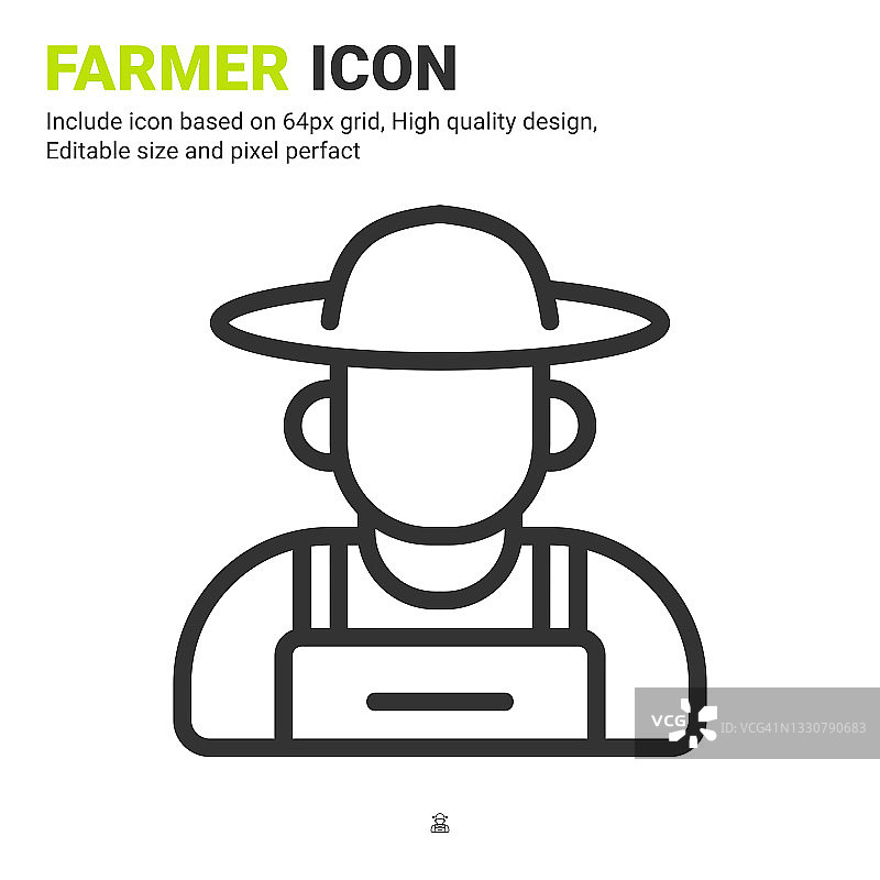 农民图标矢量与轮廓风格孤立在白色背景。矢量插图农民标志符号图标概念数字农业，工业，商业，农业，应用程序和所有项目图片素材