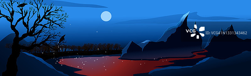 山景，皓月当夜，山湖-矢图片素材