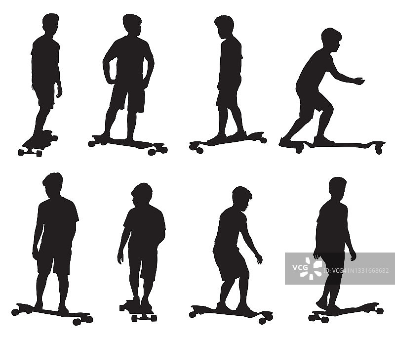 男孩玩滑板Sihouettes图片素材