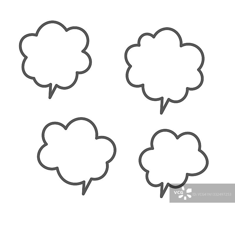 一套彩色语音气泡。卡通矢量插图。隔离在透明的白色背景。手绘风格，对话云朵图片素材