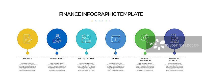 财务相关流程信息图表模板。过程时间图。带有线性图标的工作流布局图片素材