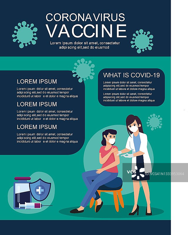 是时候接种冠状病毒疫苗了。现代平面网页设计理念。医生给病人打针。冠状病毒疫苗信息图片素材
