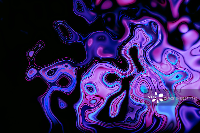 抽象变形流体紫色蓝色波浪形状。彩色液体背景图片素材